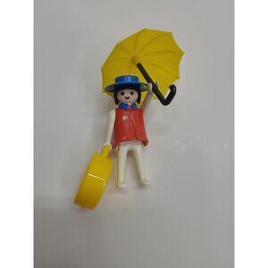 Playmobil Vintage Figure Travelling Lady with Umbrella Blue Collar 3322-B